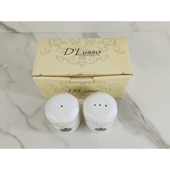 D'Lusso Salt & Pepper Shakers Home Collection Ceramic 3 1/4" White Pewter Vtg - Picture 3 of 11